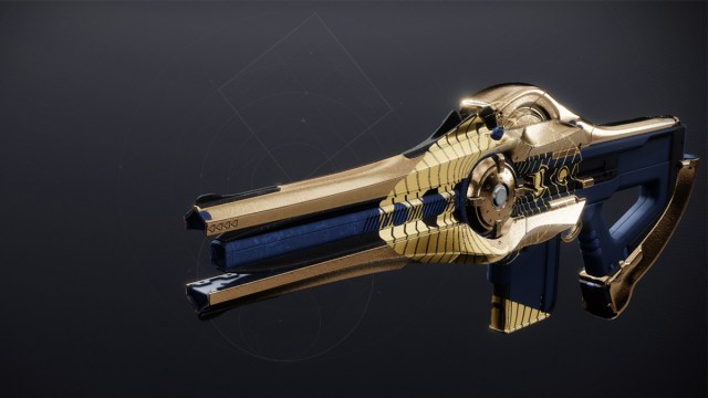 Incisor, a trace rifle from Destiny 2, covered in gold.