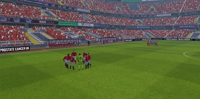 Manchester United and Bayern Munchen players warming up before a match in Football Manager 2024