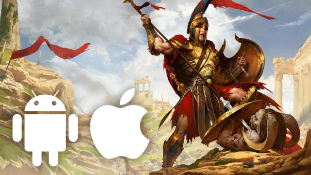Titan Quest key art with Android and Apple logos