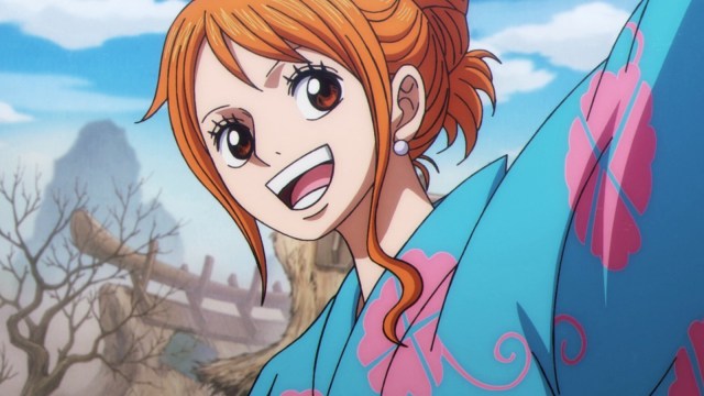 Nami waves in the One Piece anime series