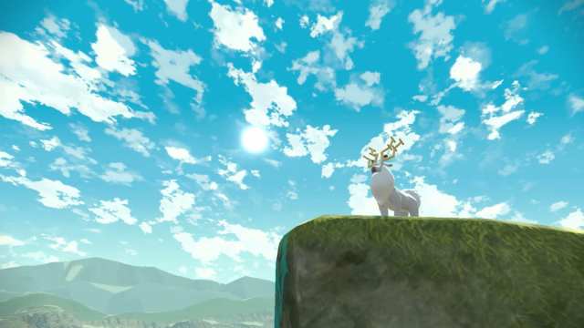 Wyrdeer standing at the top of a cliff in Pokémon.