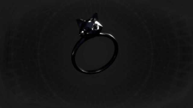 A black ring with a mischievous cat sits on a black background in Remnant 2.
