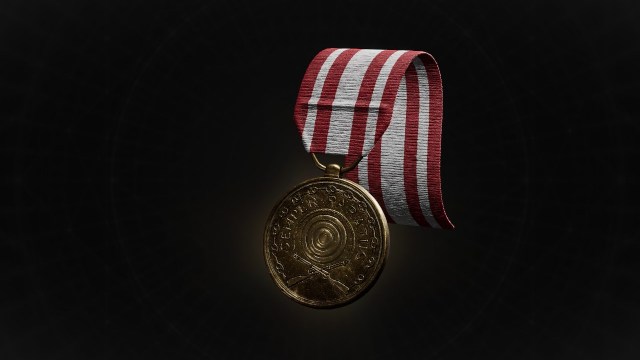 The Sniper Medal, for the Hunter Archetype, sits on a black background in Remnant 2.
