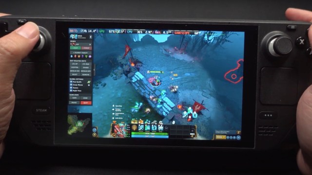 A player playing Dota 2 on Steam Deck