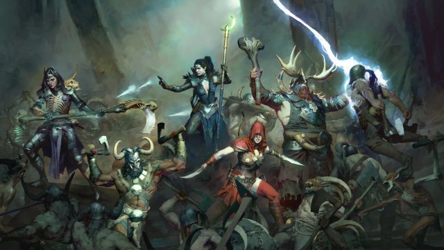 Diablo 4 characters fending off a crowd on enemies