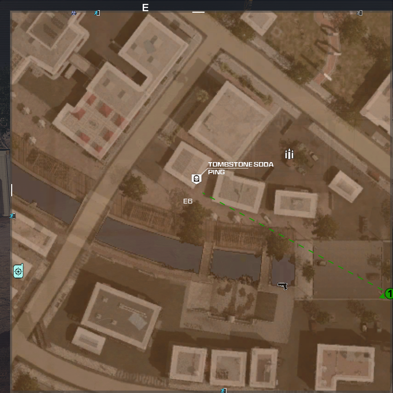 A Tactical Map from MW3 Zombies with the Tombstone Soda vending machine marked.